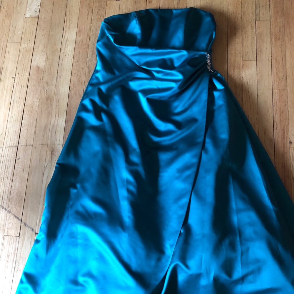 Teal ball gown bridesmaid dress